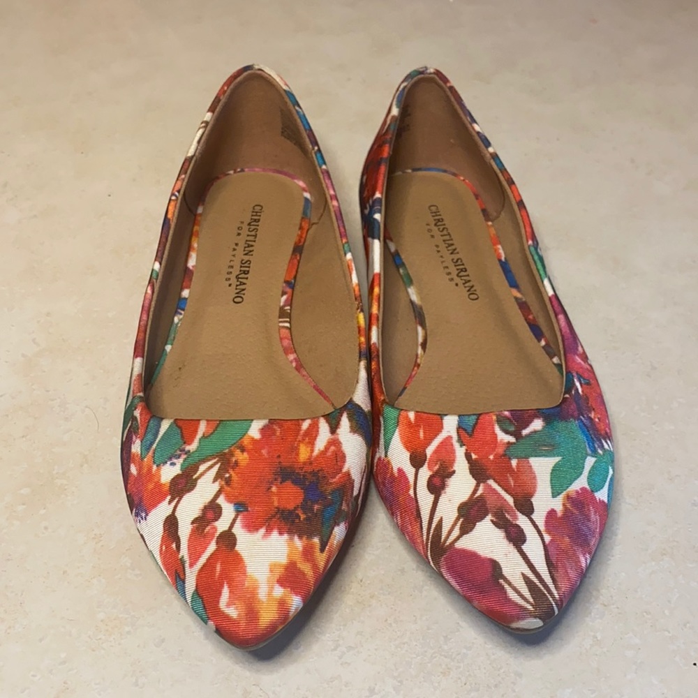 Christian Siriano Floral flats - pointed toe, light use, taffeta like material.